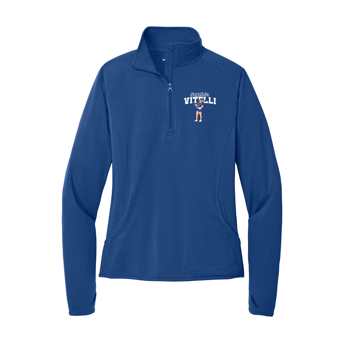 Women's Q-Zip Pullover — Name Arch in Royal