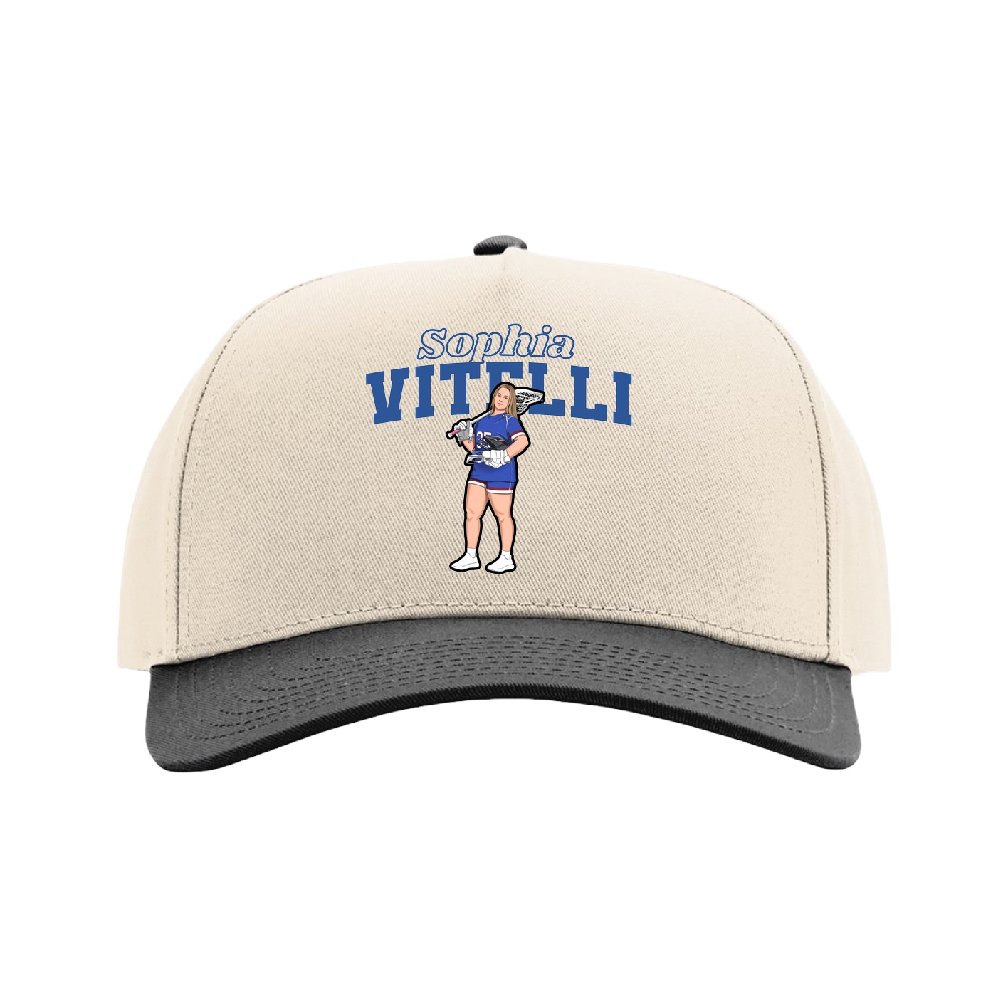 Full Fabric Five-Panel Champ Cap — Name Arch in Cream/Black