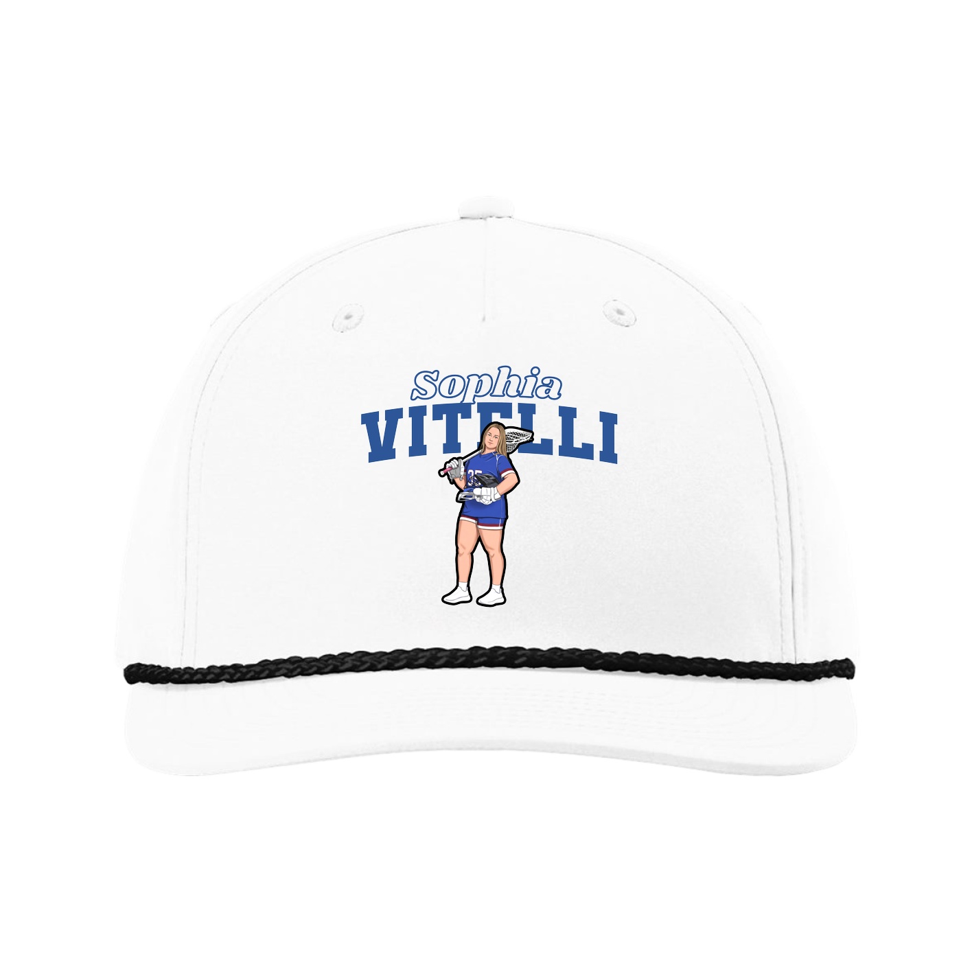 Five-Panel Classic Rope Cap — Name Arch in White