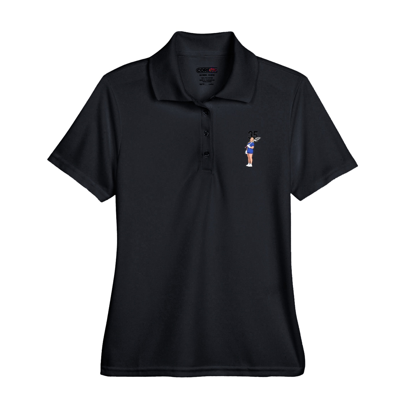 Womens Performance Polo — Number Top in Black