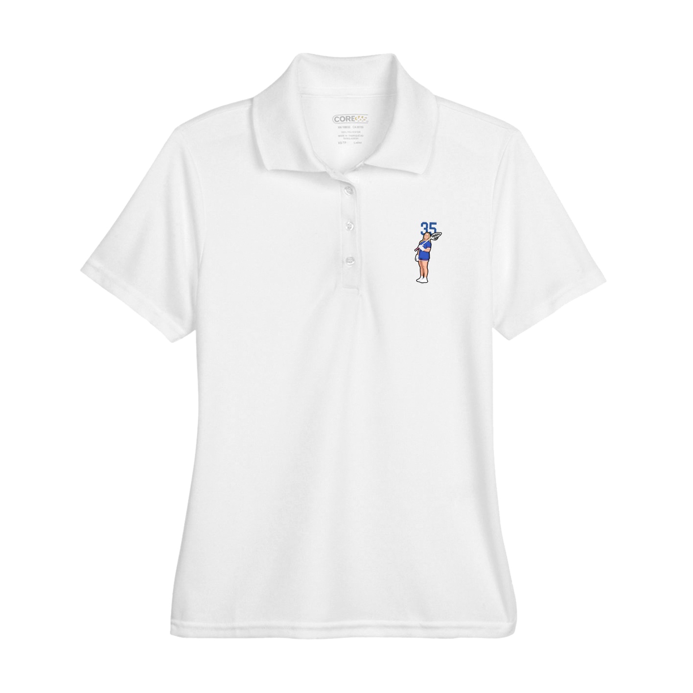 Womens Performance Polo — Number Top in White
