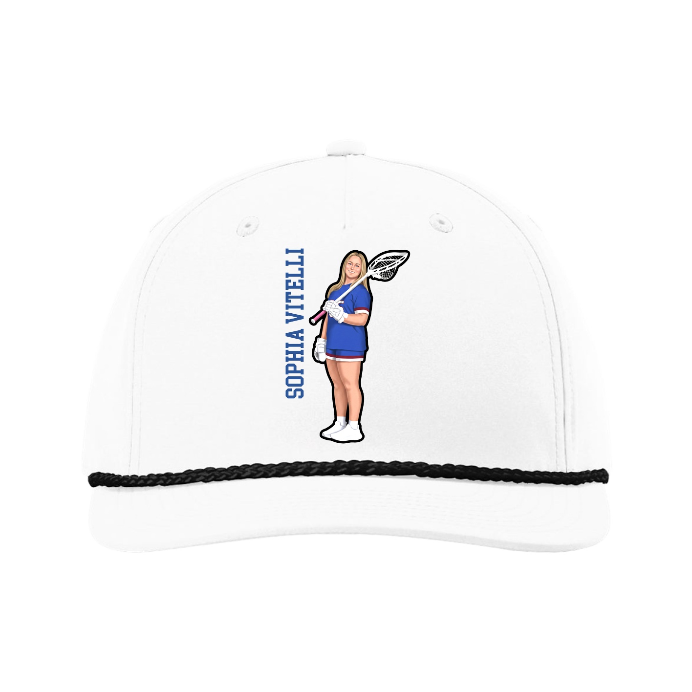 Five-Panel Classic Rope Cap — Name Vertical in White