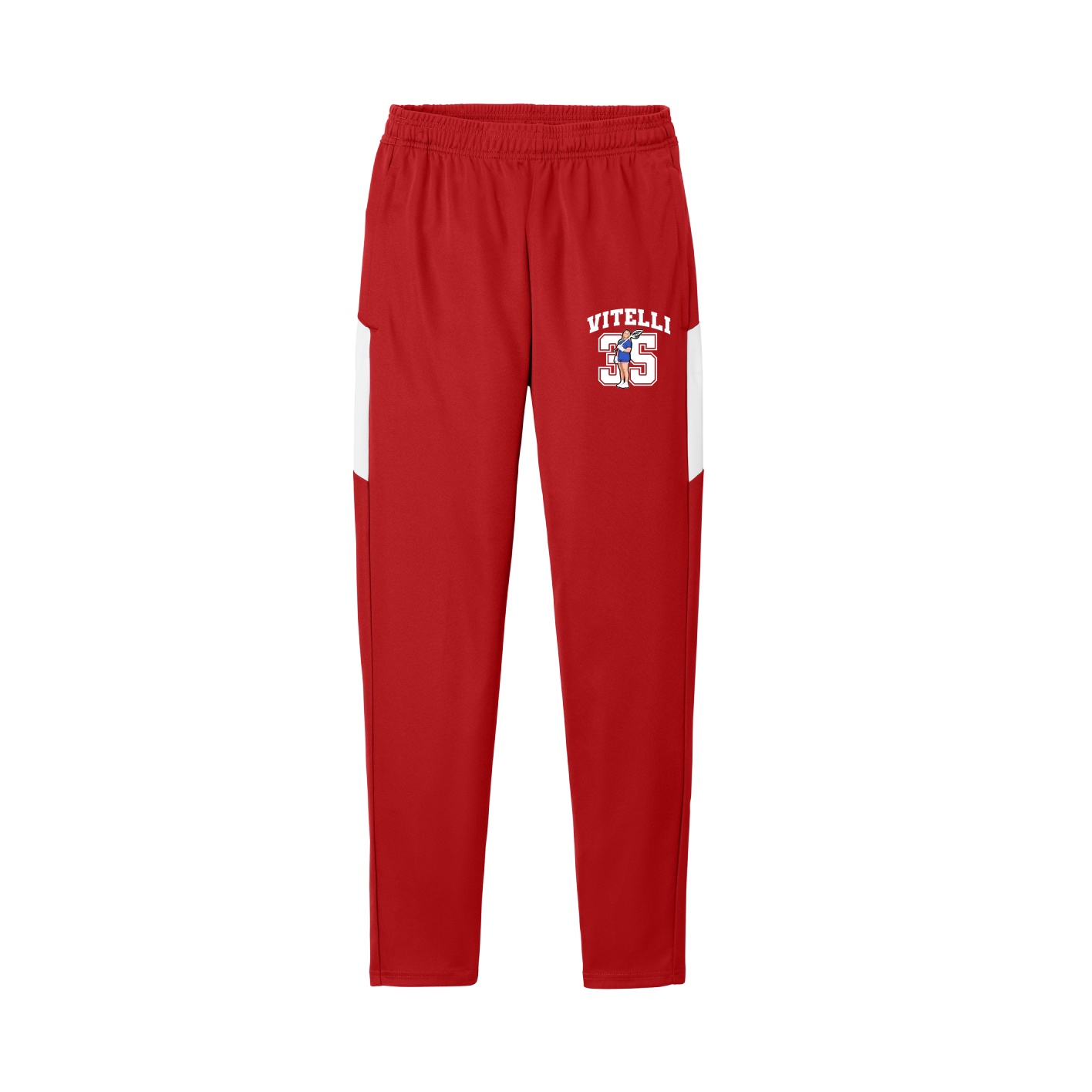 Team Travel Pant — Number in Cardinal/White