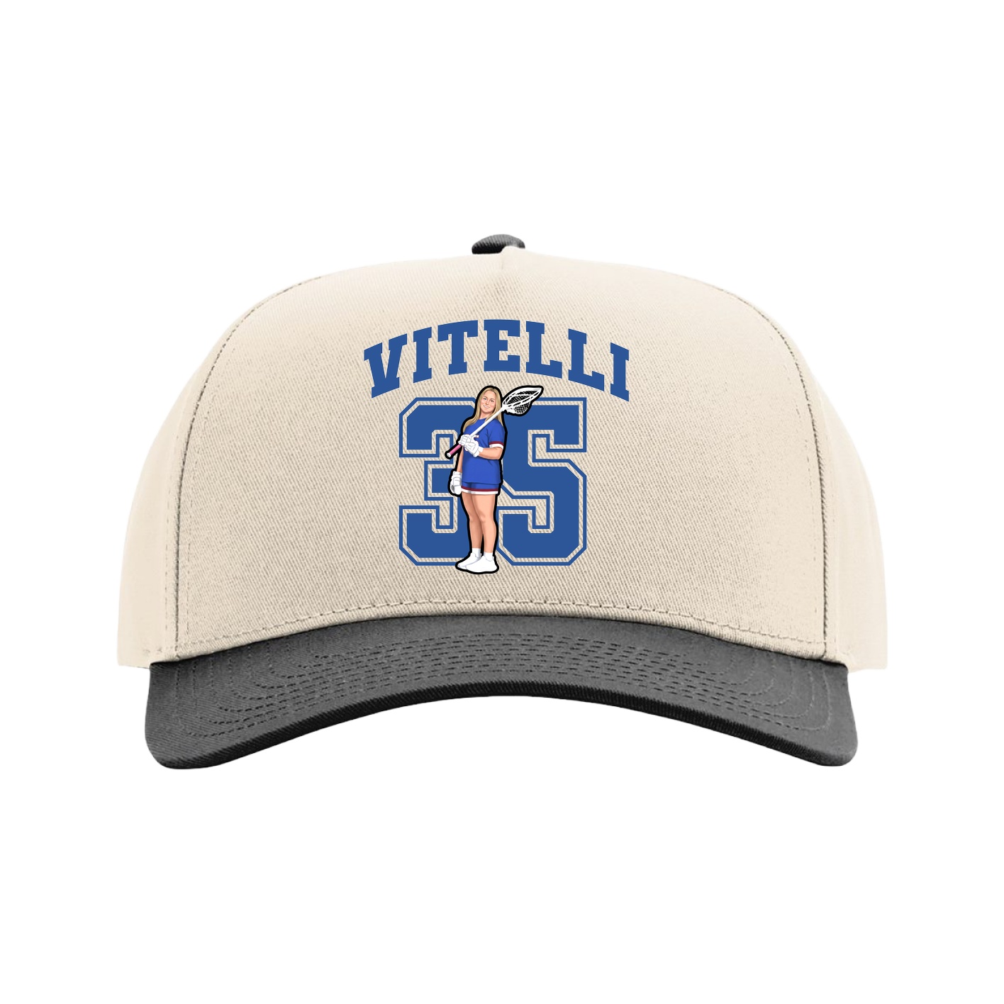 Full Fabric Five-Panel Champ Cap — Number in Cream/Black