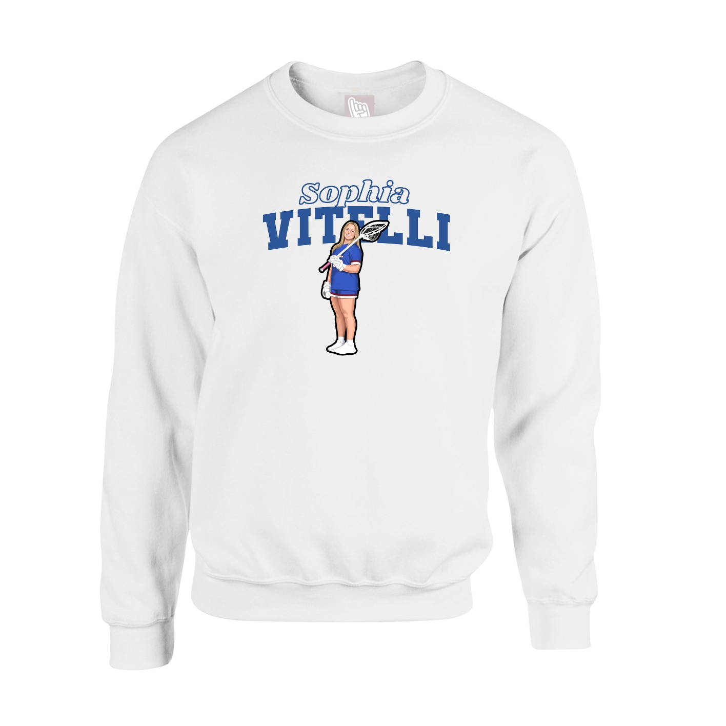 Fleece Crew — Name Arch in White