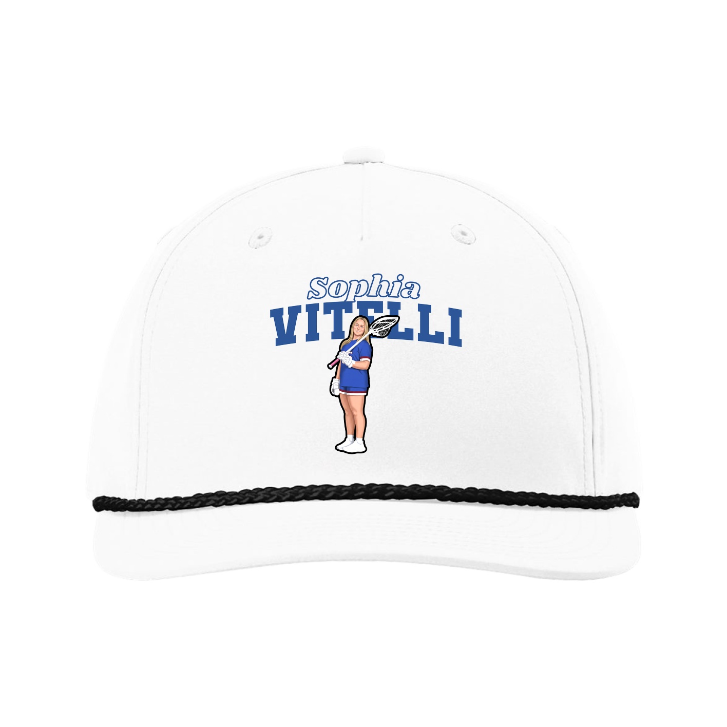 Five-Panel Classic Rope Cap — Name Arch in White