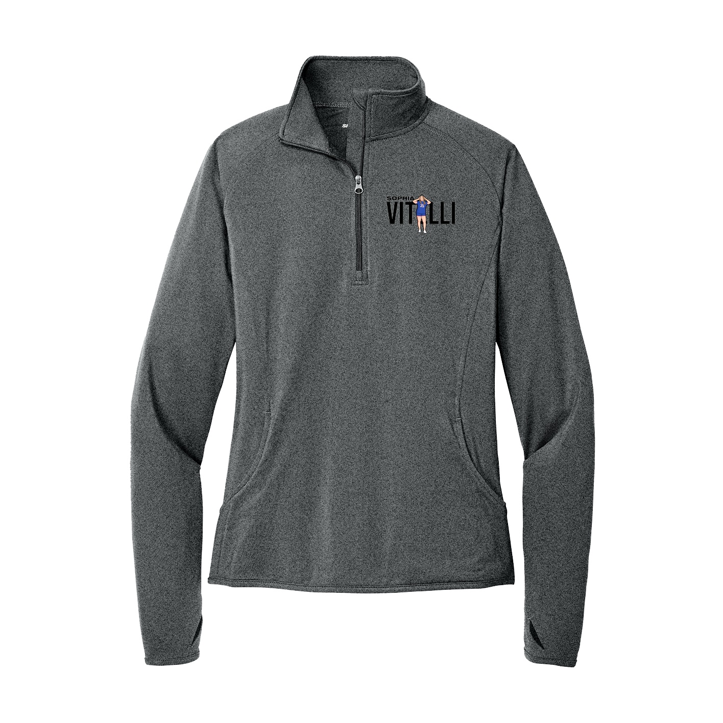 Women's Q-Zip Pullover — Player Name in Grey