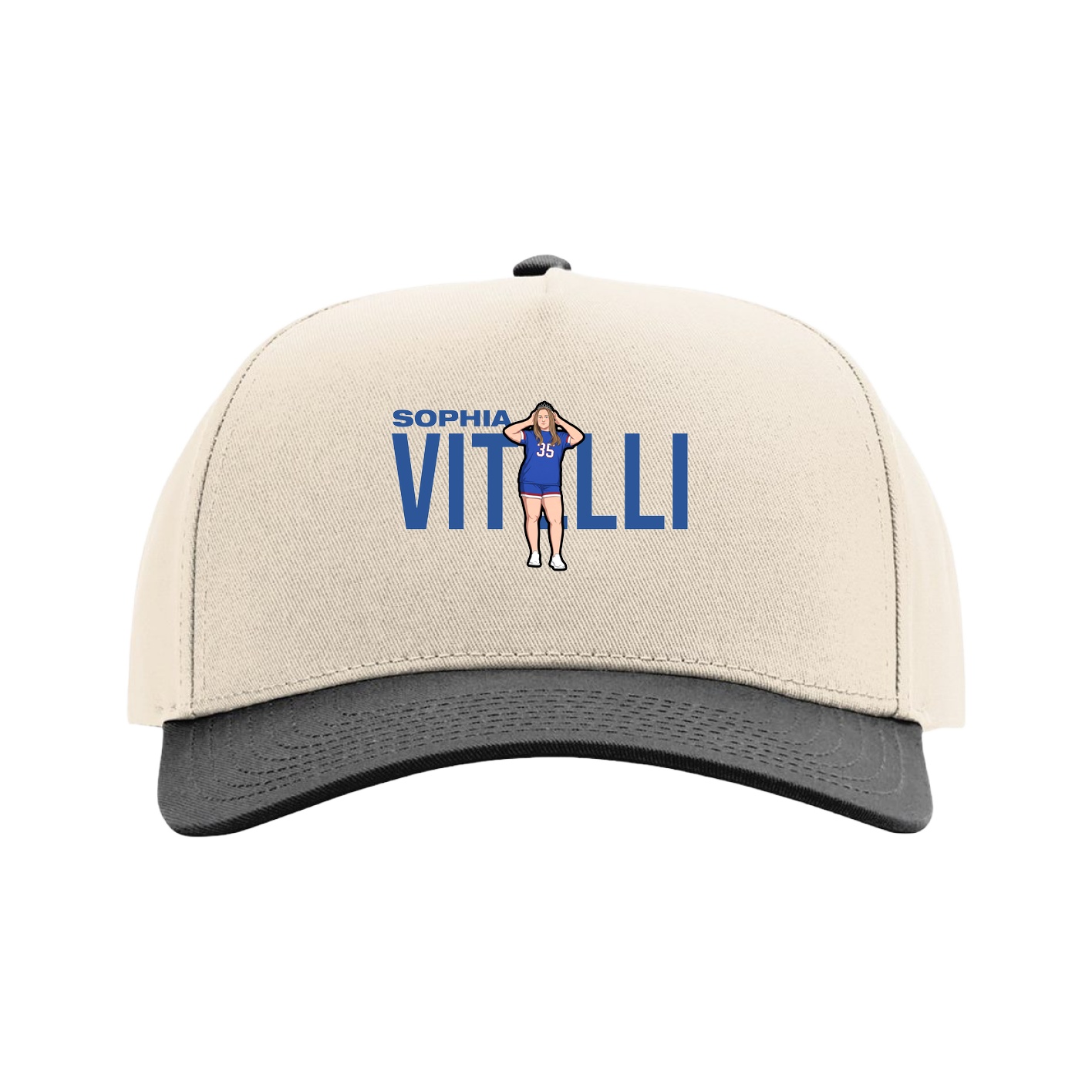 Full Fabric Five-Panel Champ Cap — Player Name in Cream/Black