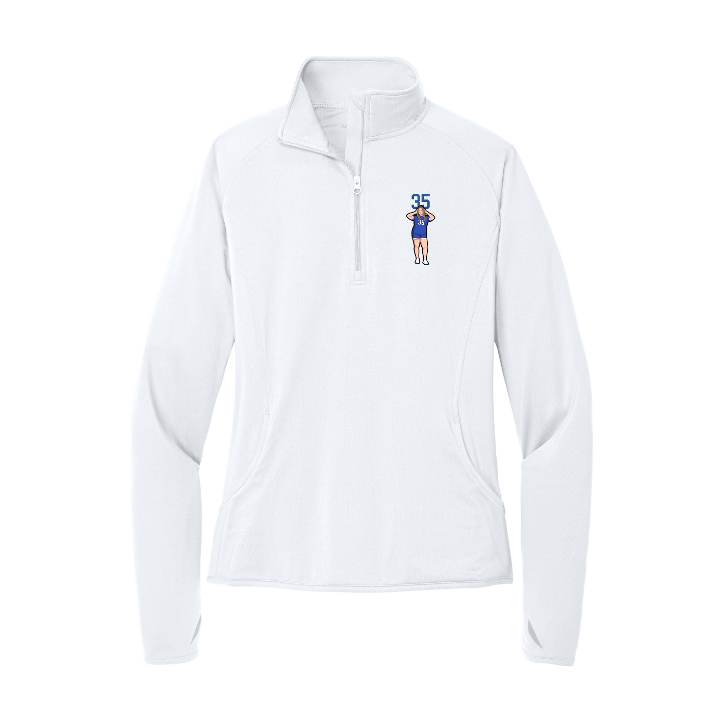 Women's Q-Zip Pullover — Number Top in White