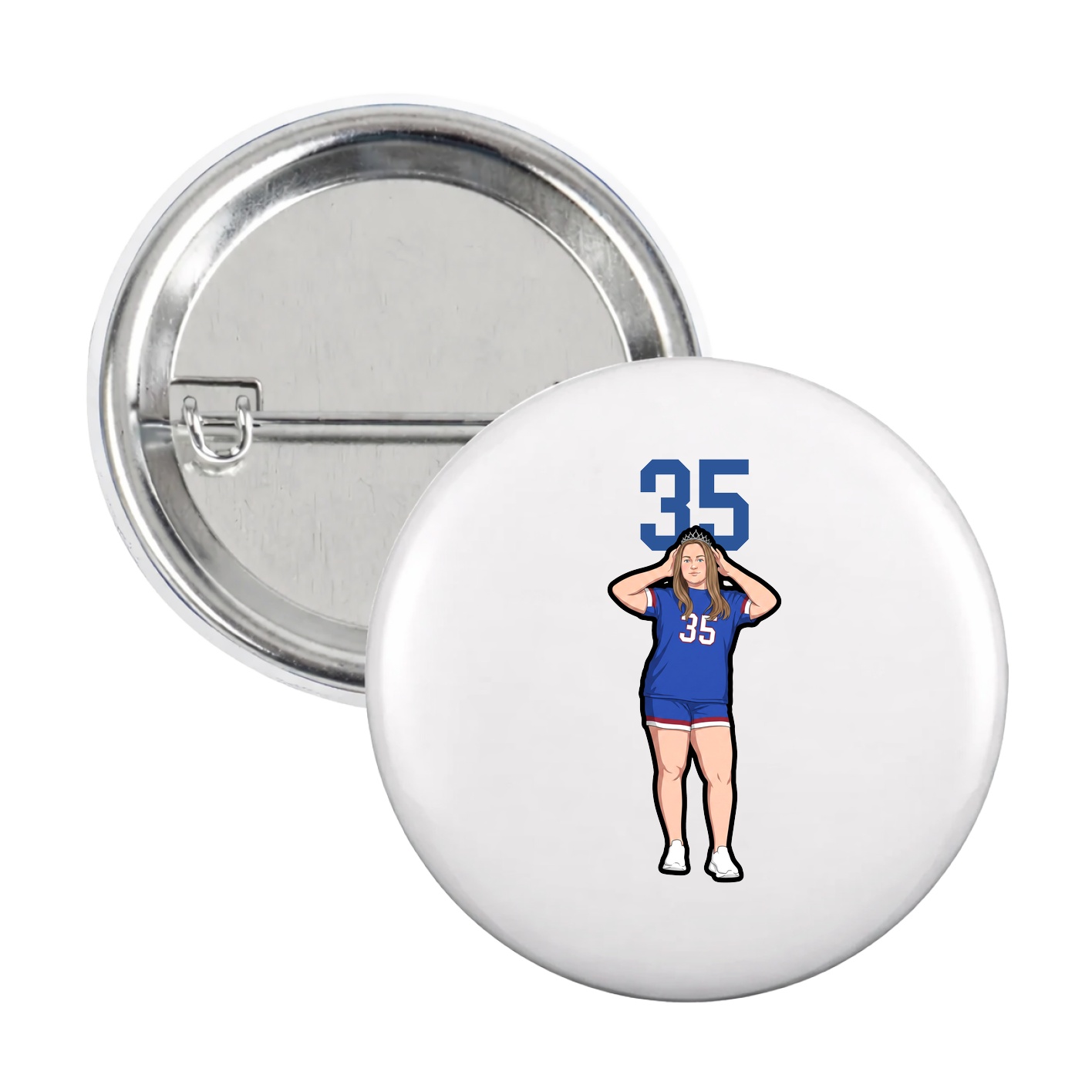 Game Day Button — Number Top in White