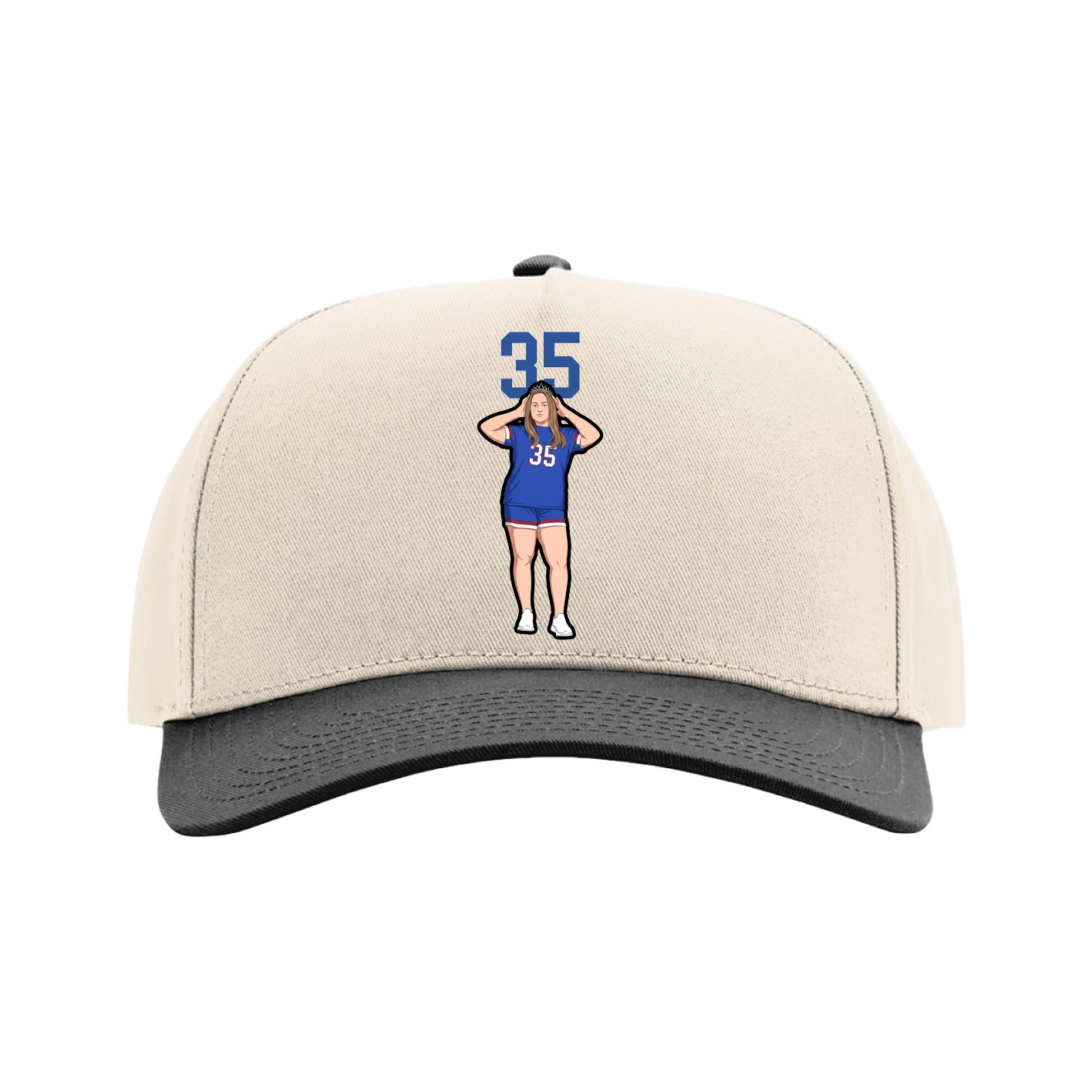 Full Fabric Five-Panel Champ Cap — Number Top in Cream/Black