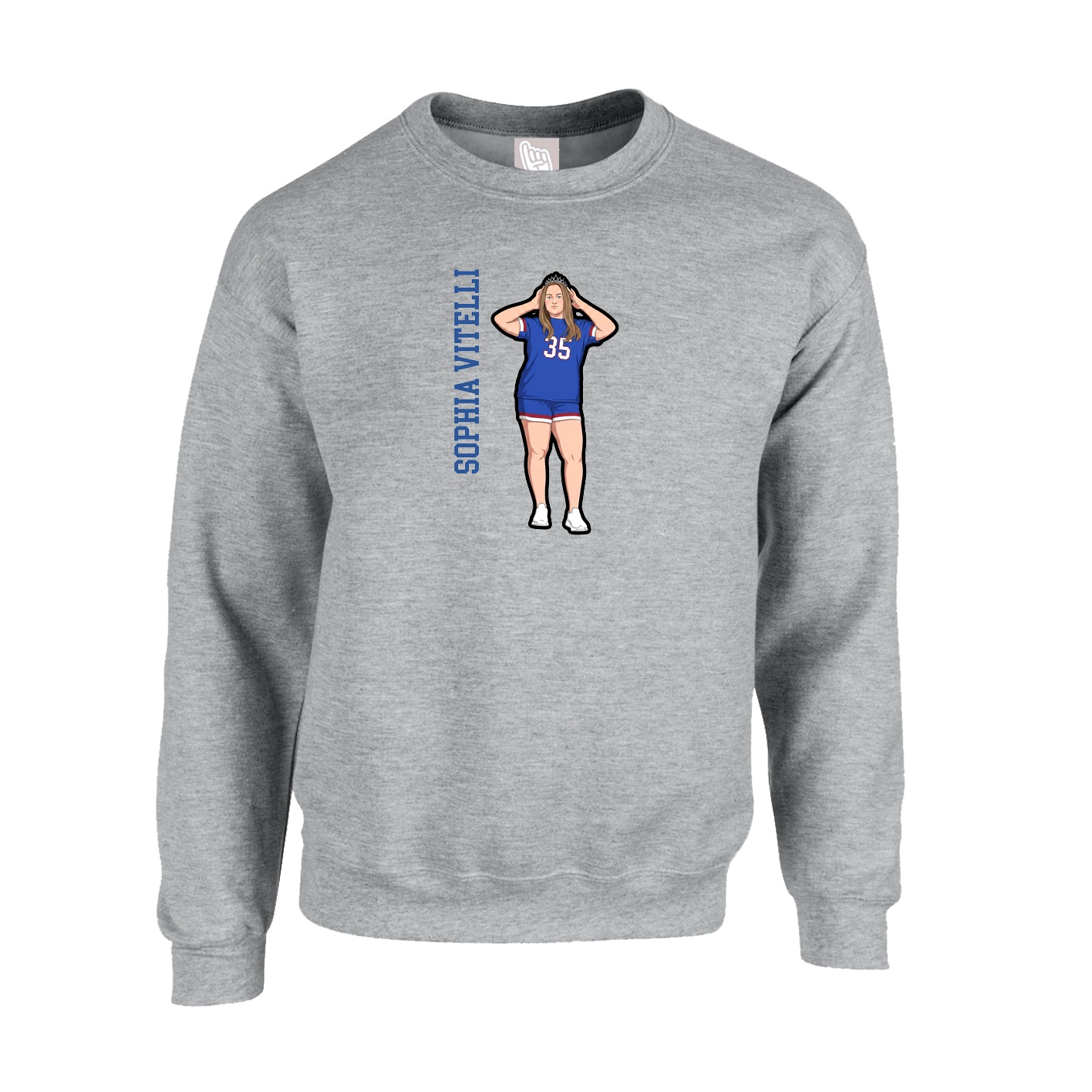 Fleece Crew — Name Vertical in Grey