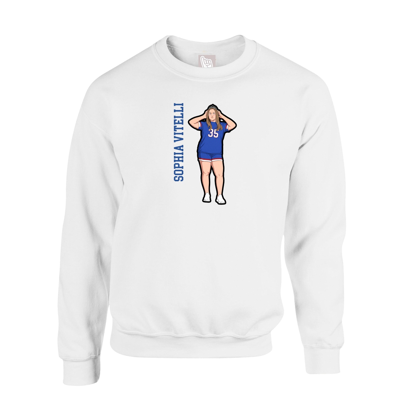 Fleece Crew — Name Vertical in White