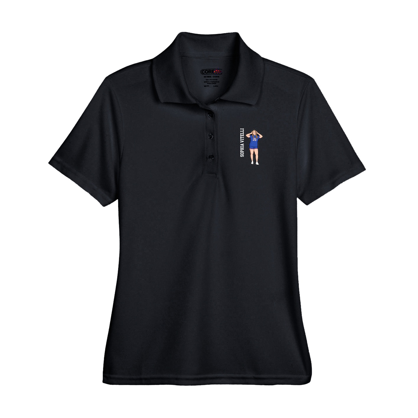 Performance Polo — Name Vertical in Black