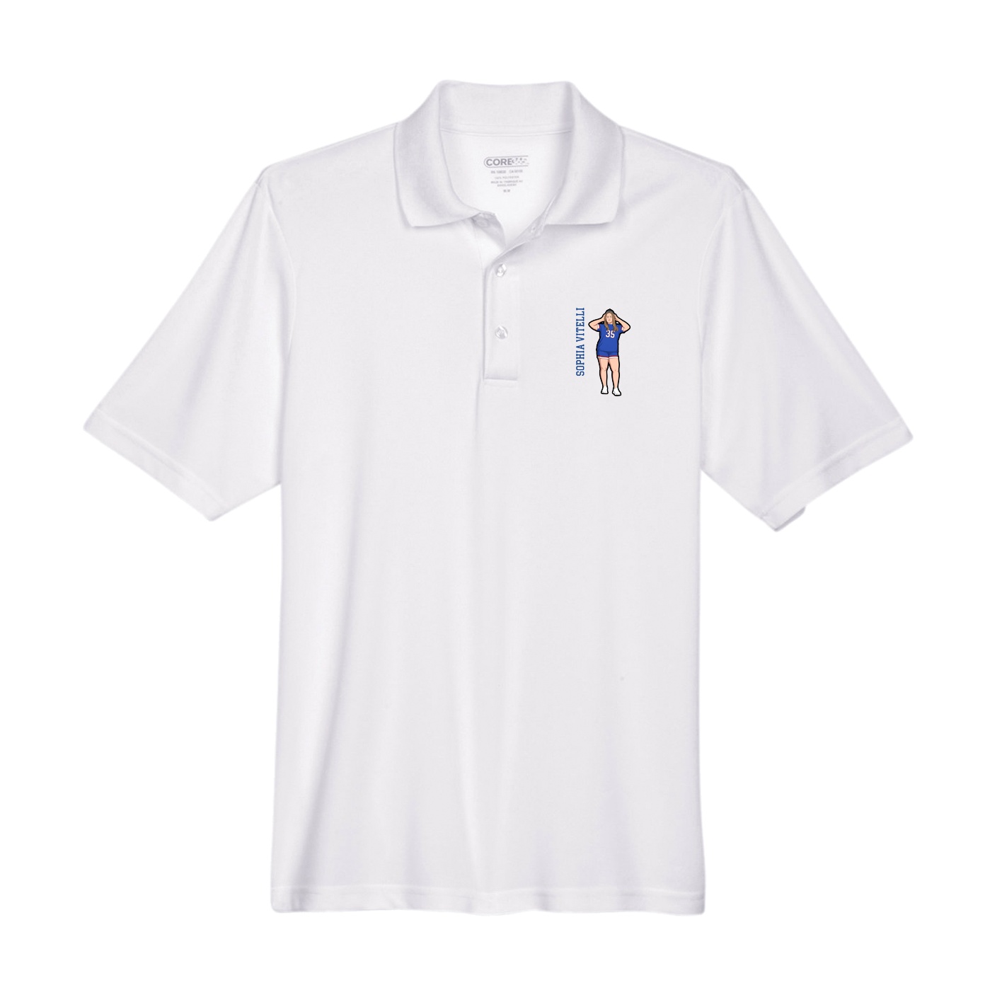 Performance Polo — Name Vertical in White