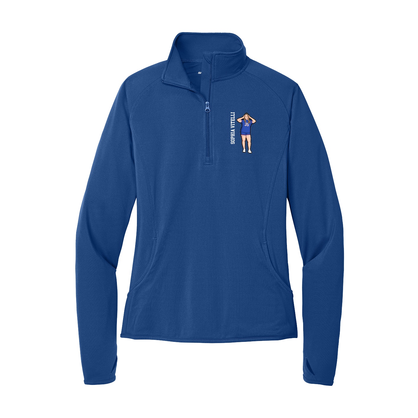 Women's Q-Zip Pullover — Name Vertical in Royal