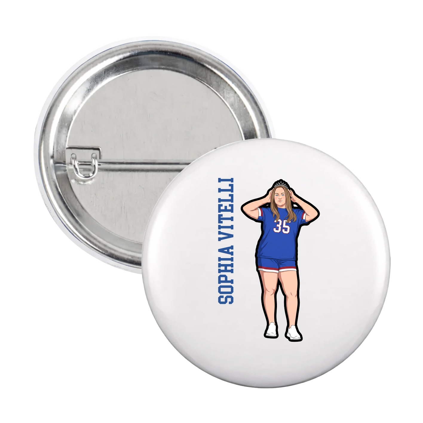 Game Day Button — Name Vertical in White