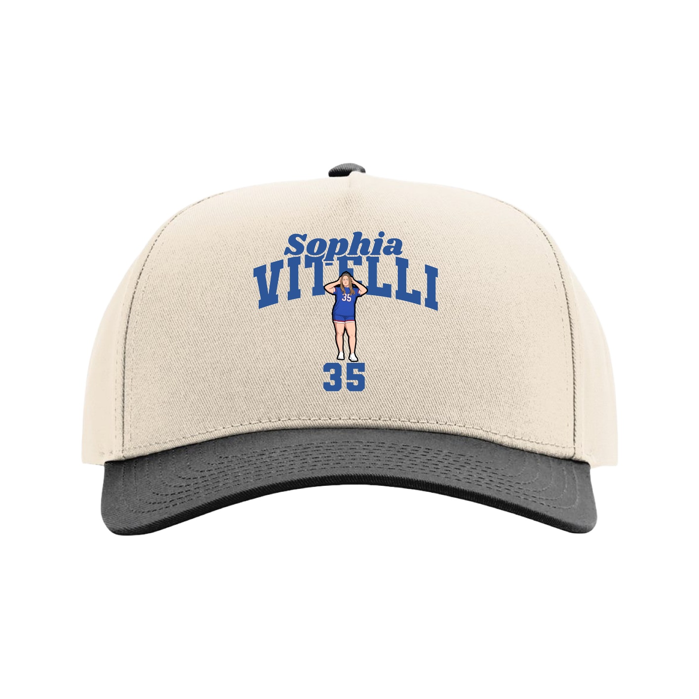 Full Fabric Five-Panel Champ Cap — Signature Arch in Cream/Black