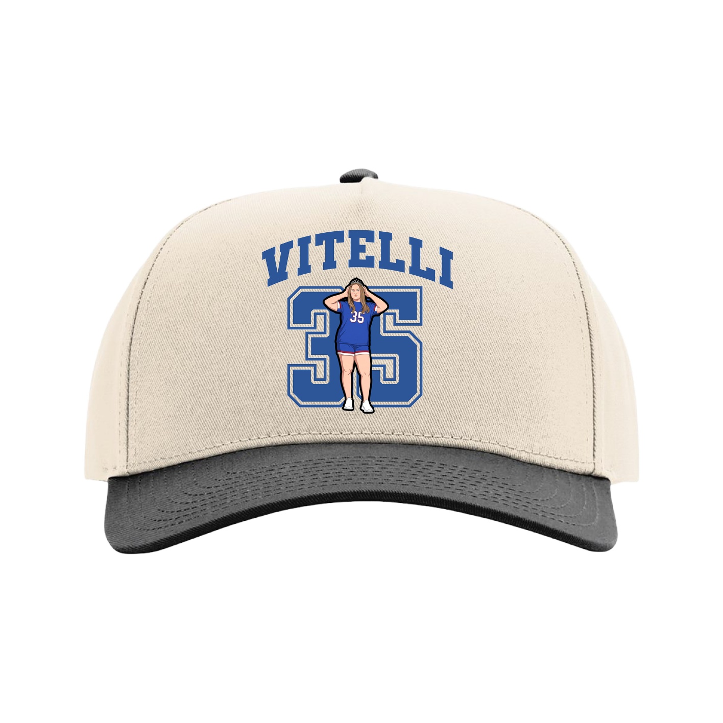 Full Fabric Five-Panel Champ Cap — Number in Cream/Black