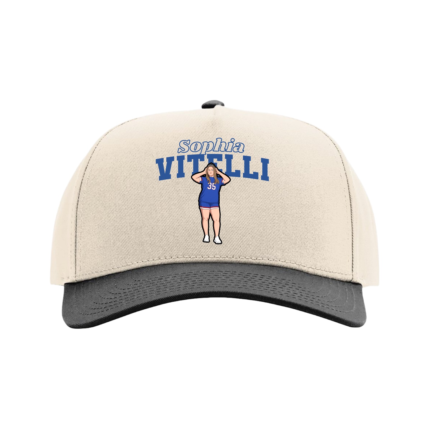 Full Fabric Five-Panel Champ Cap — Name Arch in Cream/Black