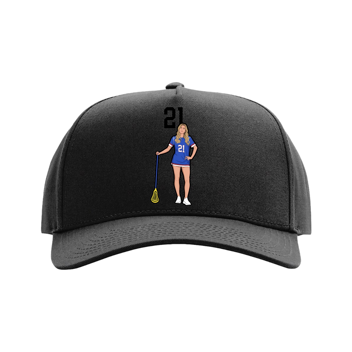 Full Fabric Five-Panel Champ Cap — Number Top in Black