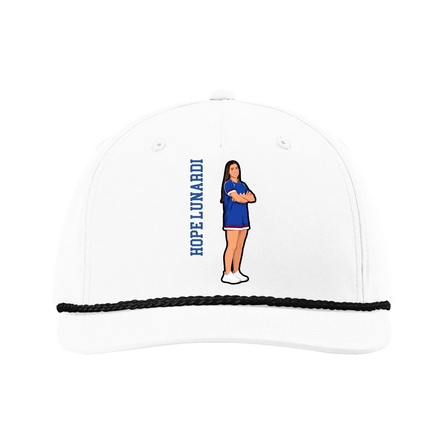 Five-Panel Classic Rope Cap — Name Vertical in White