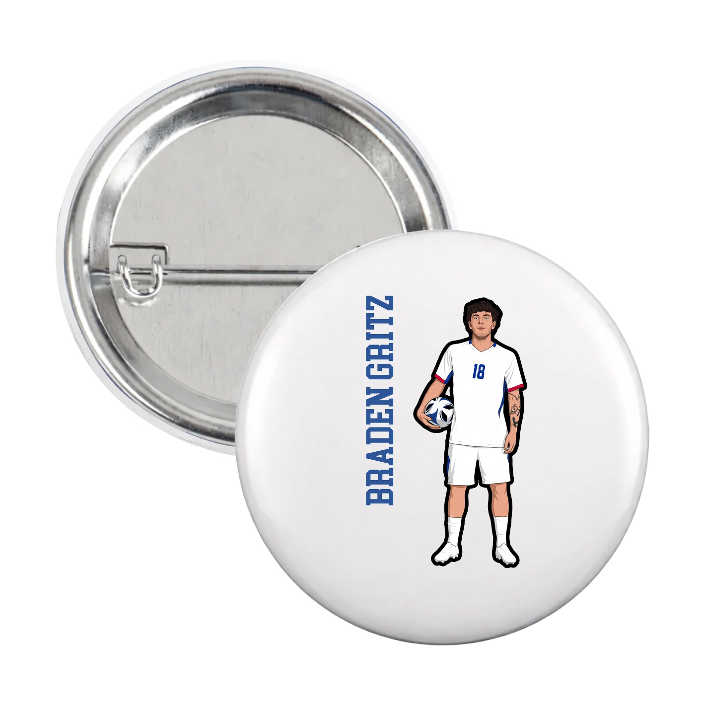 Game Day Button — Name Vertical in White