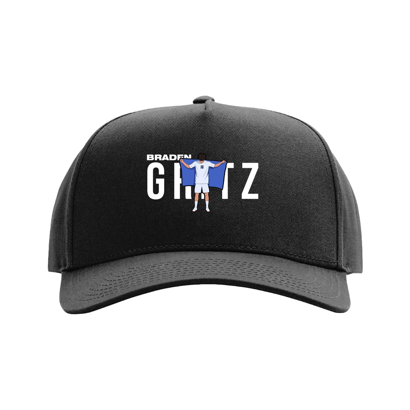 Full Fabric Five-Panel Champ Cap — Player Name in Black