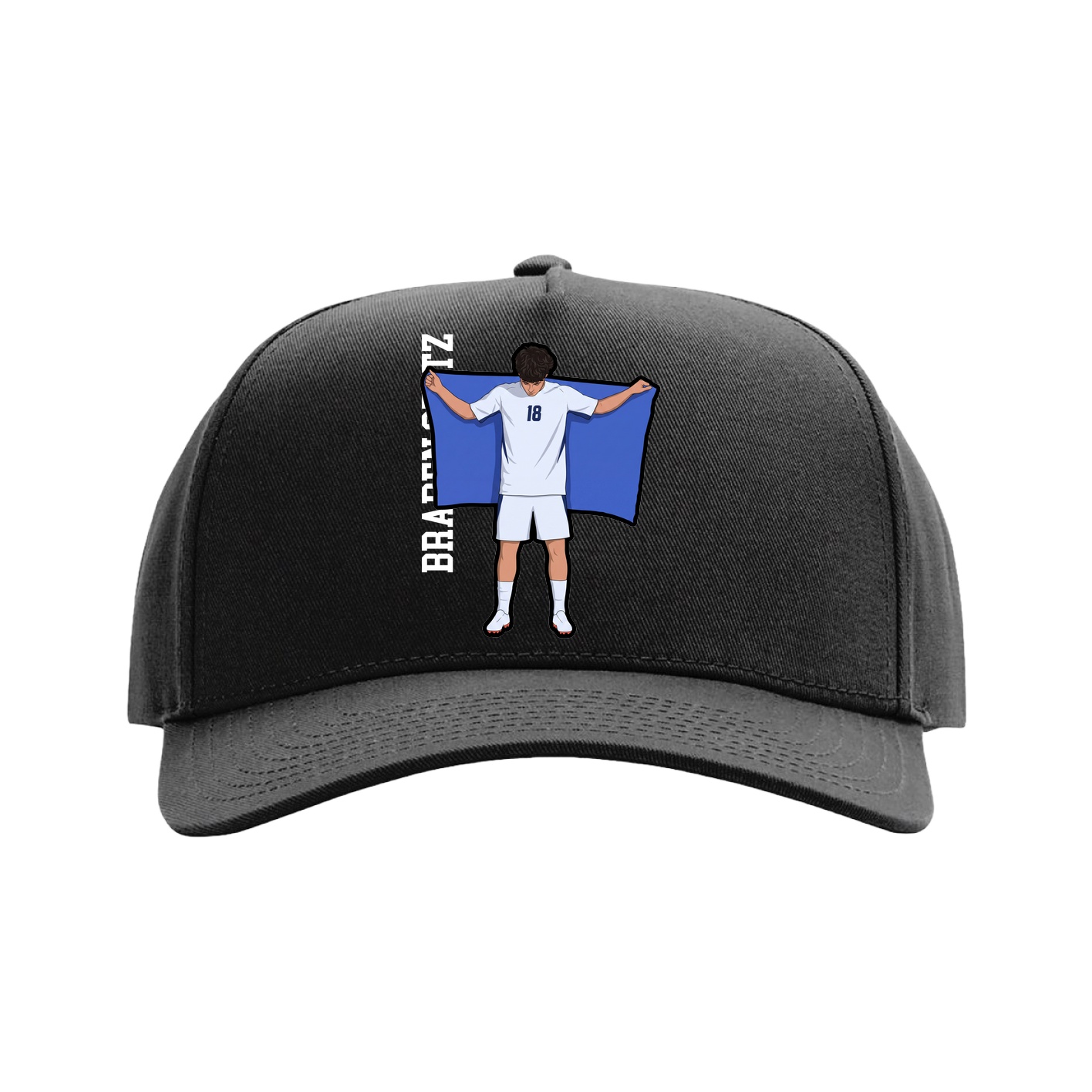 Full Fabric Five-Panel Champ Cap — Name Vertical in Black