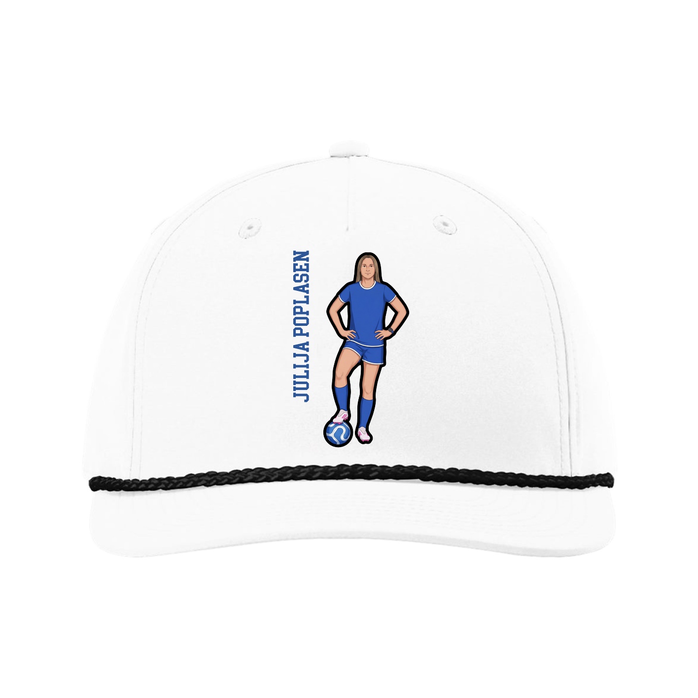 Five-Panel Classic Rope Cap — Name Vertical in White