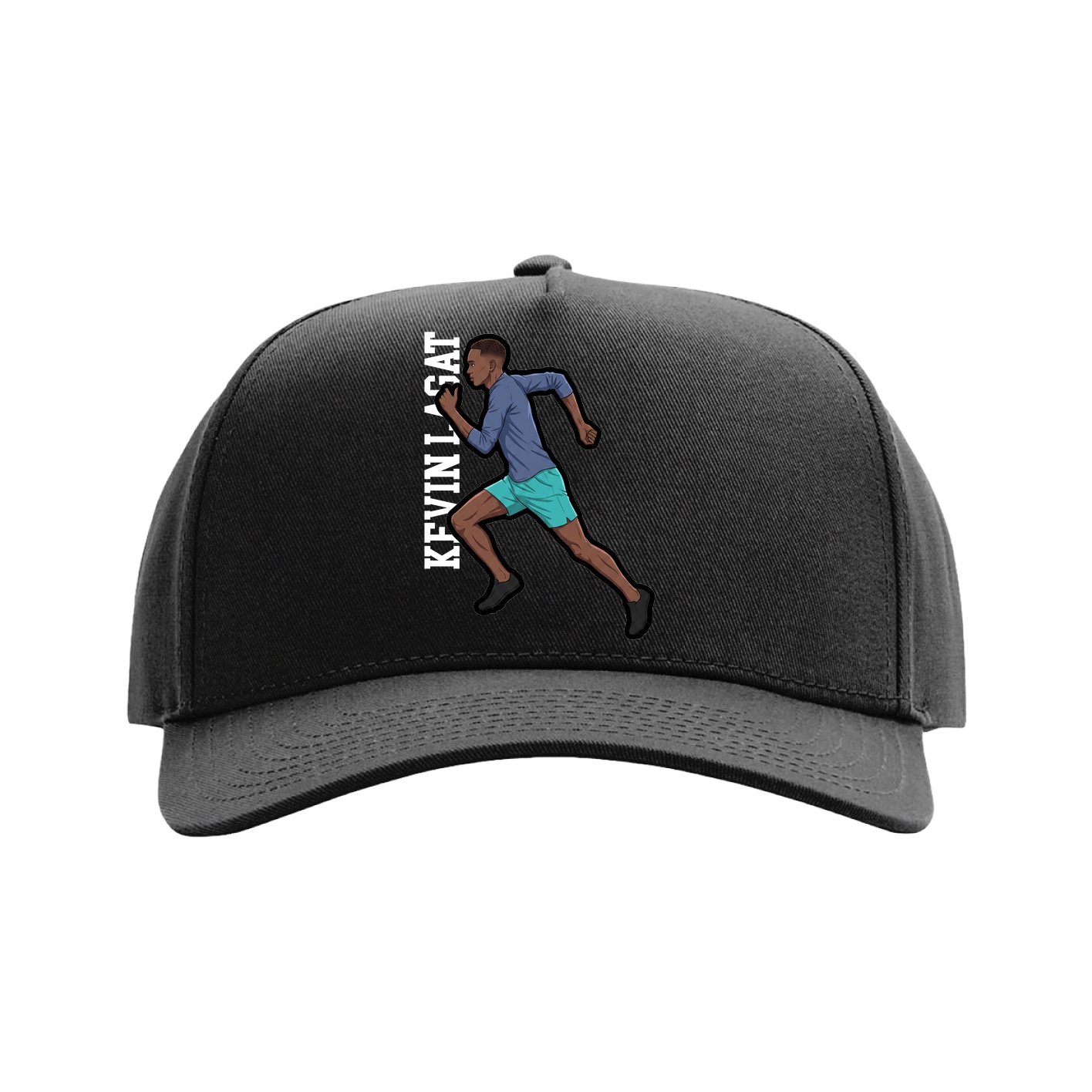 Full Fabric Five-Panel Champ Cap — Name Vertical in Black