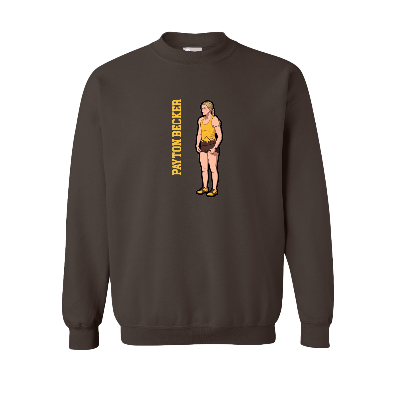 Fleece Crew — Name Vertical in Brown