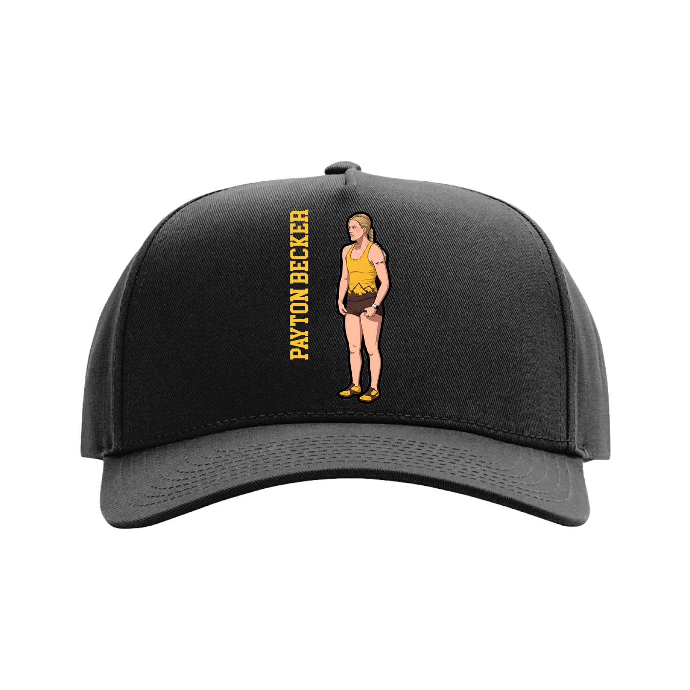 Full Fabric Five-Panel Champ Cap — Name Vertical in Black