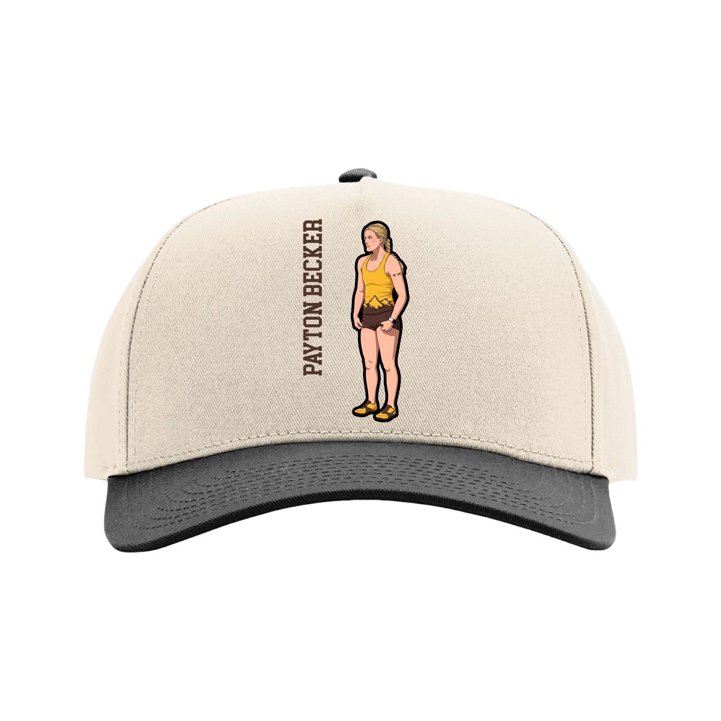 Full Fabric Five-Panel Champ Cap — Name Vertical in Cream/Black