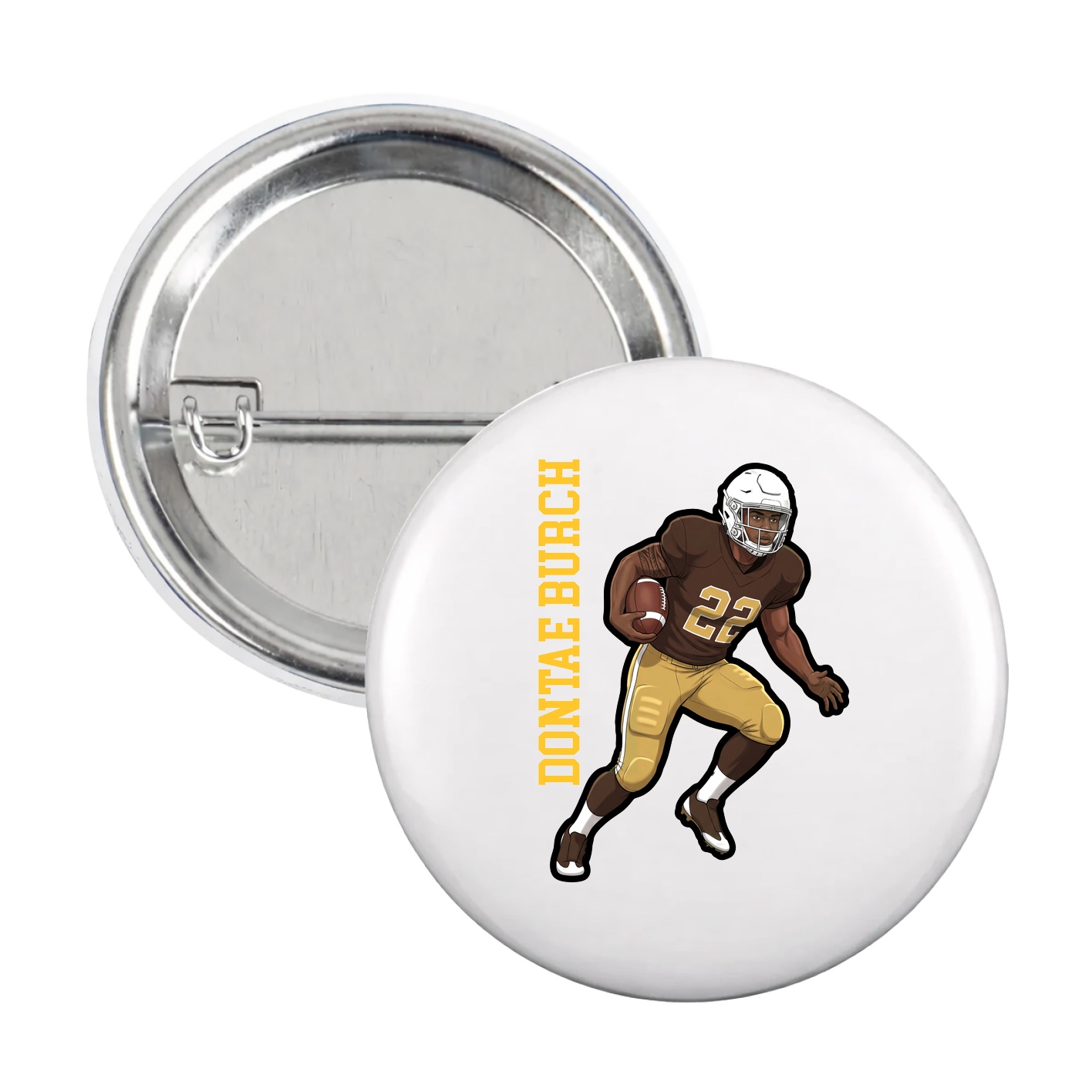 Game Day Button — Name Vertical in White