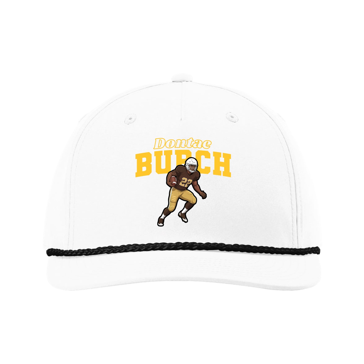 Five-Panel Classic Rope Cap — Name Arch in White