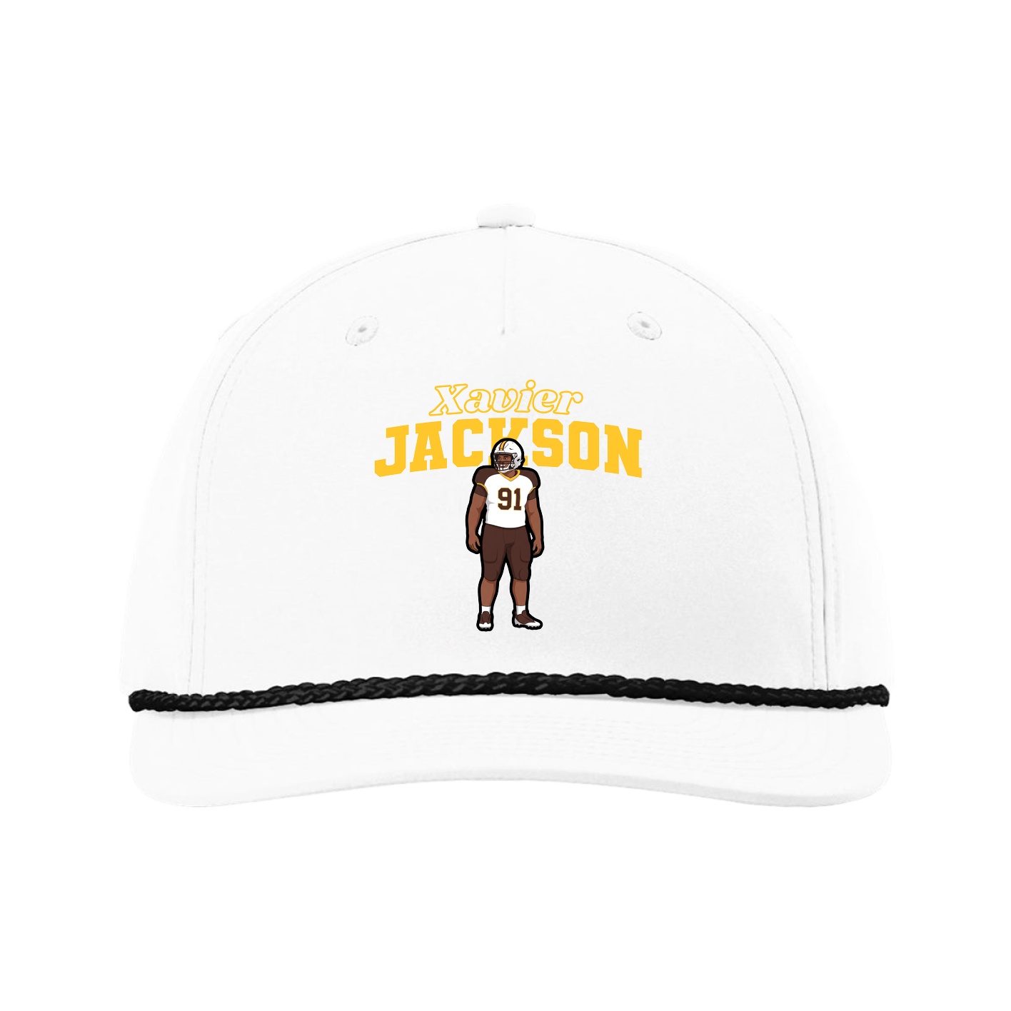 Five-Panel Classic Rope Cap — Name Arch in White