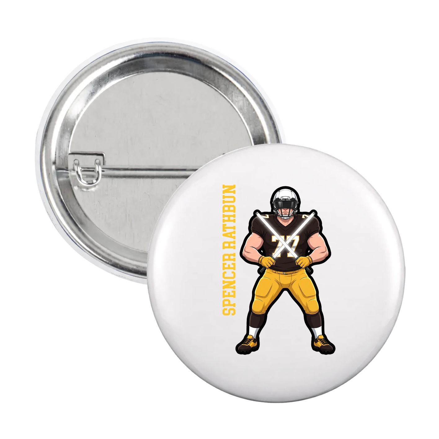 Game Day Button — Name Vertical in White