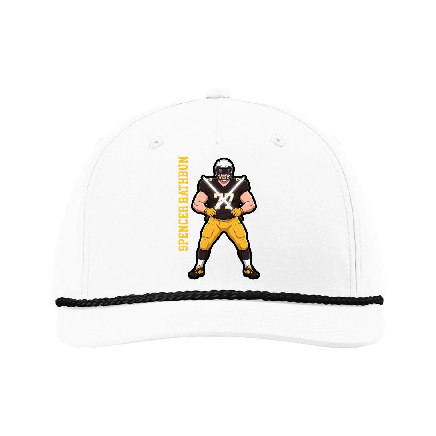 Five-Panel Classic Rope Cap — Name Vertical in White