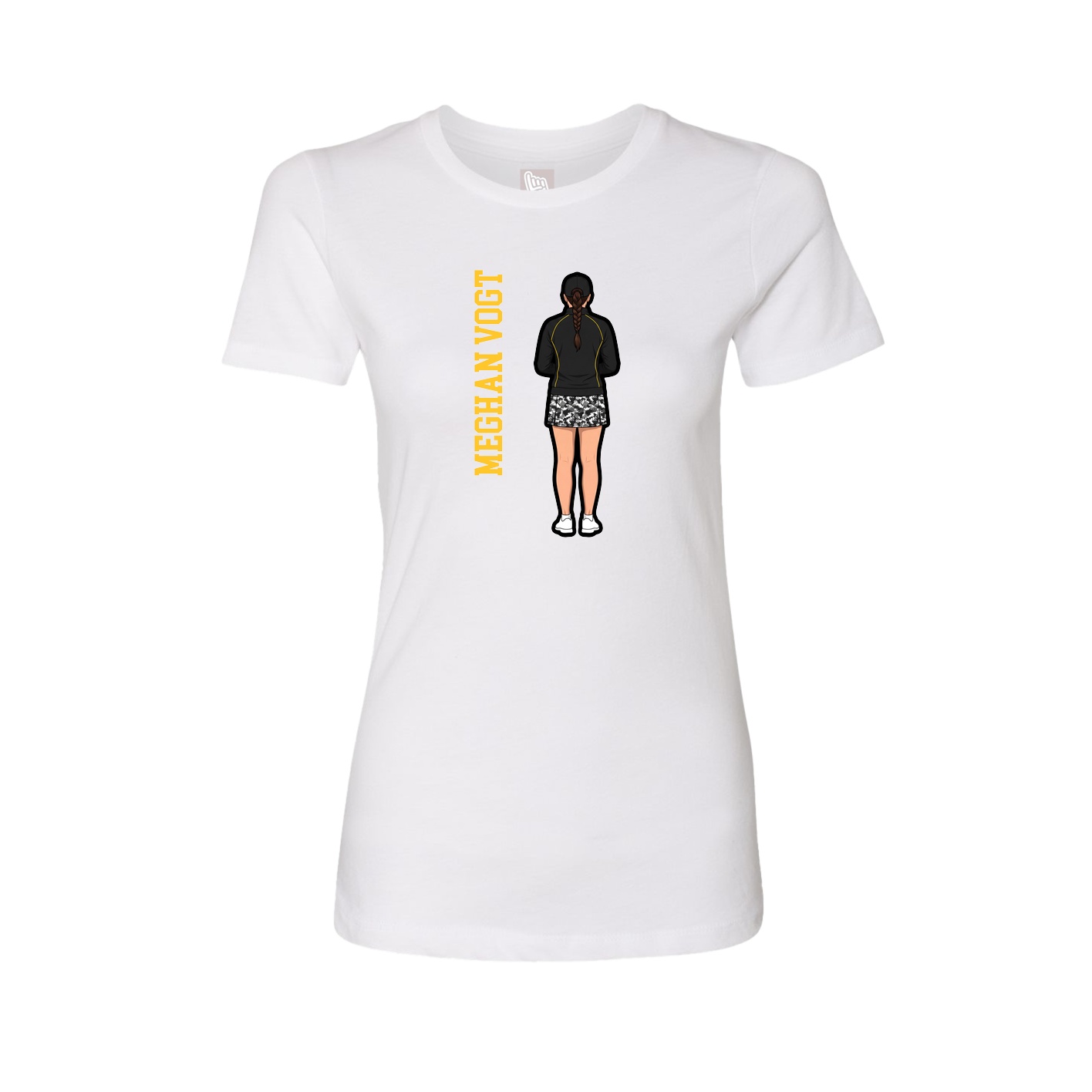 Fitted Women's Tee — Name Vertical in White