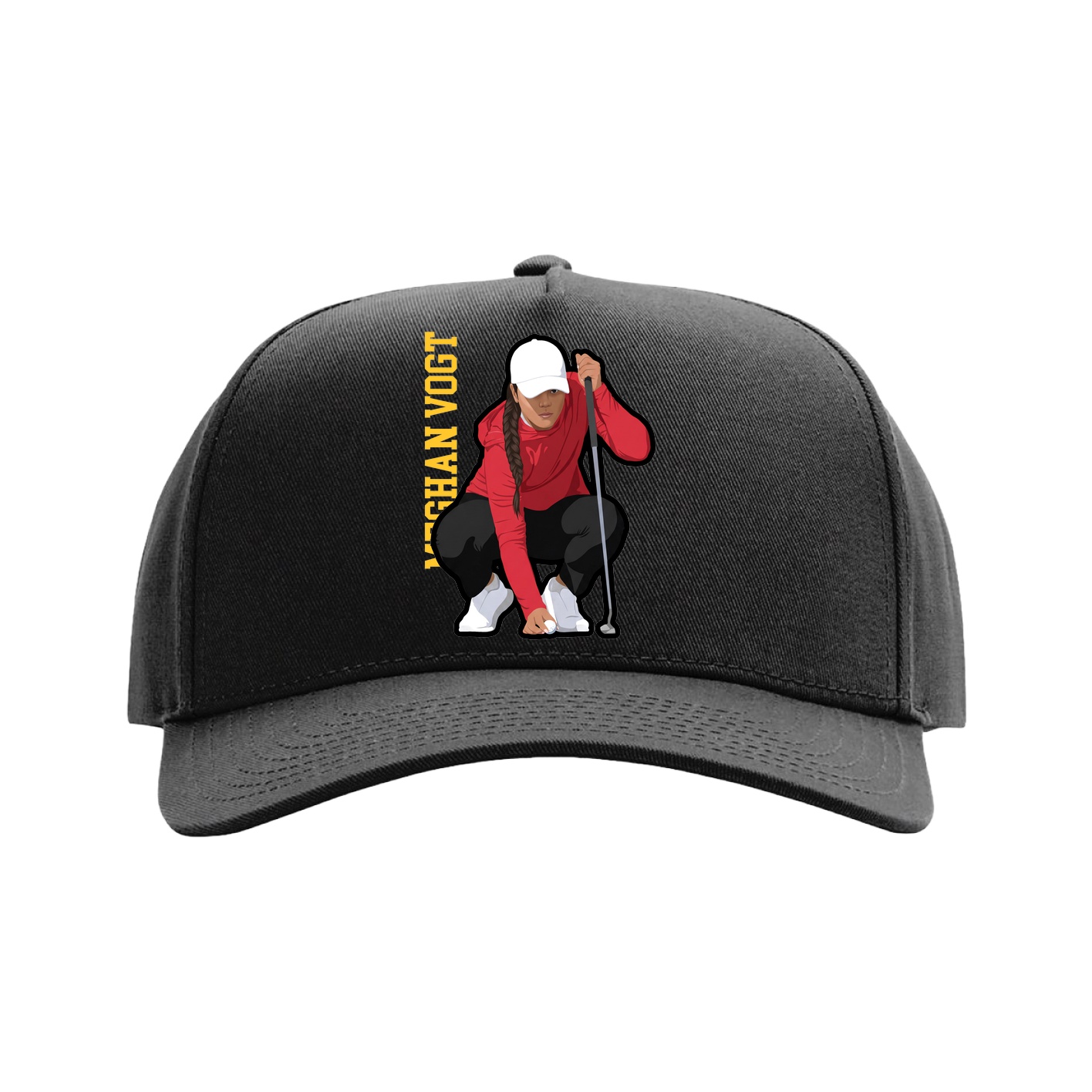 Full Fabric Five-Panel Champ Cap — Name Vertical in Black