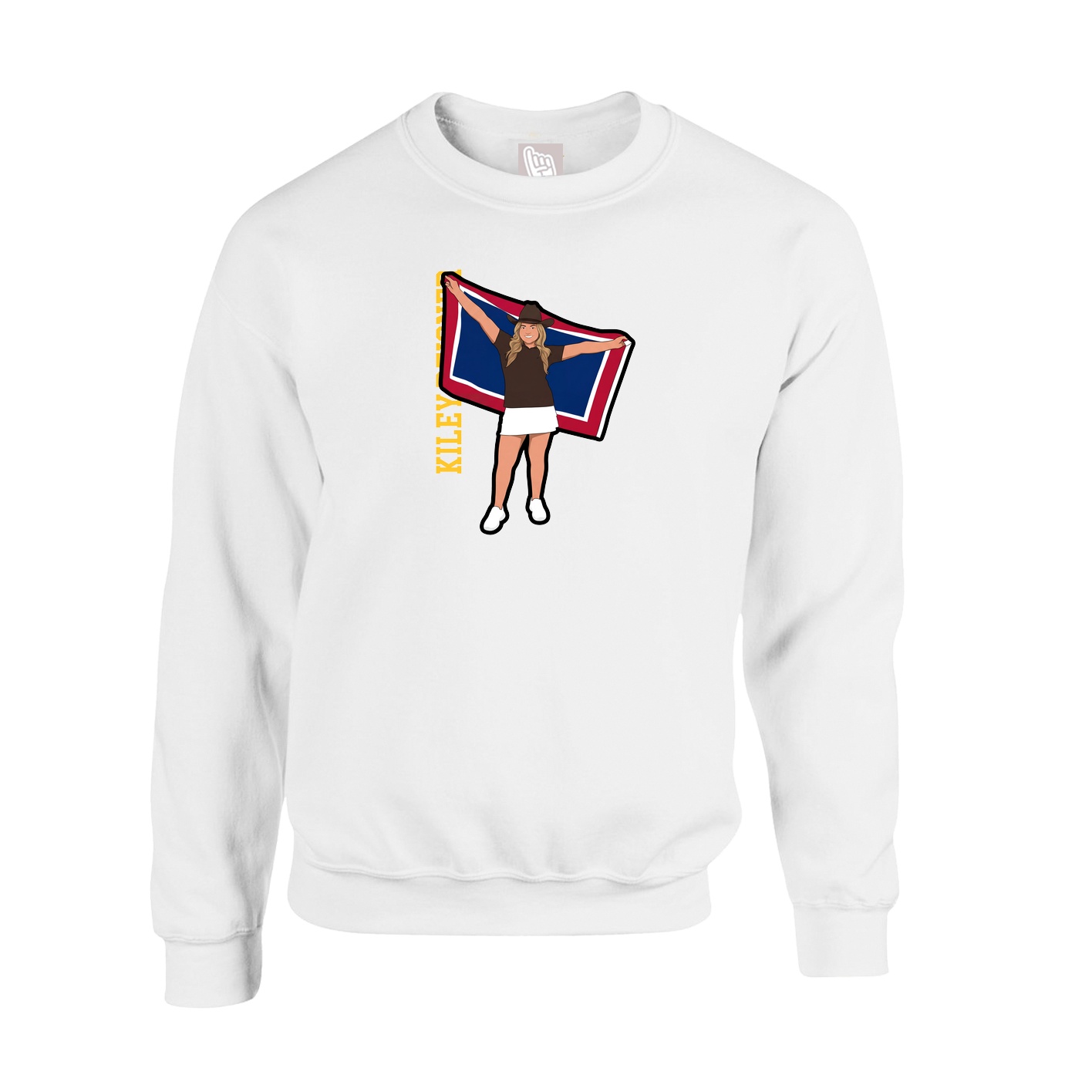 Fleece Crew — Name Vertical in White