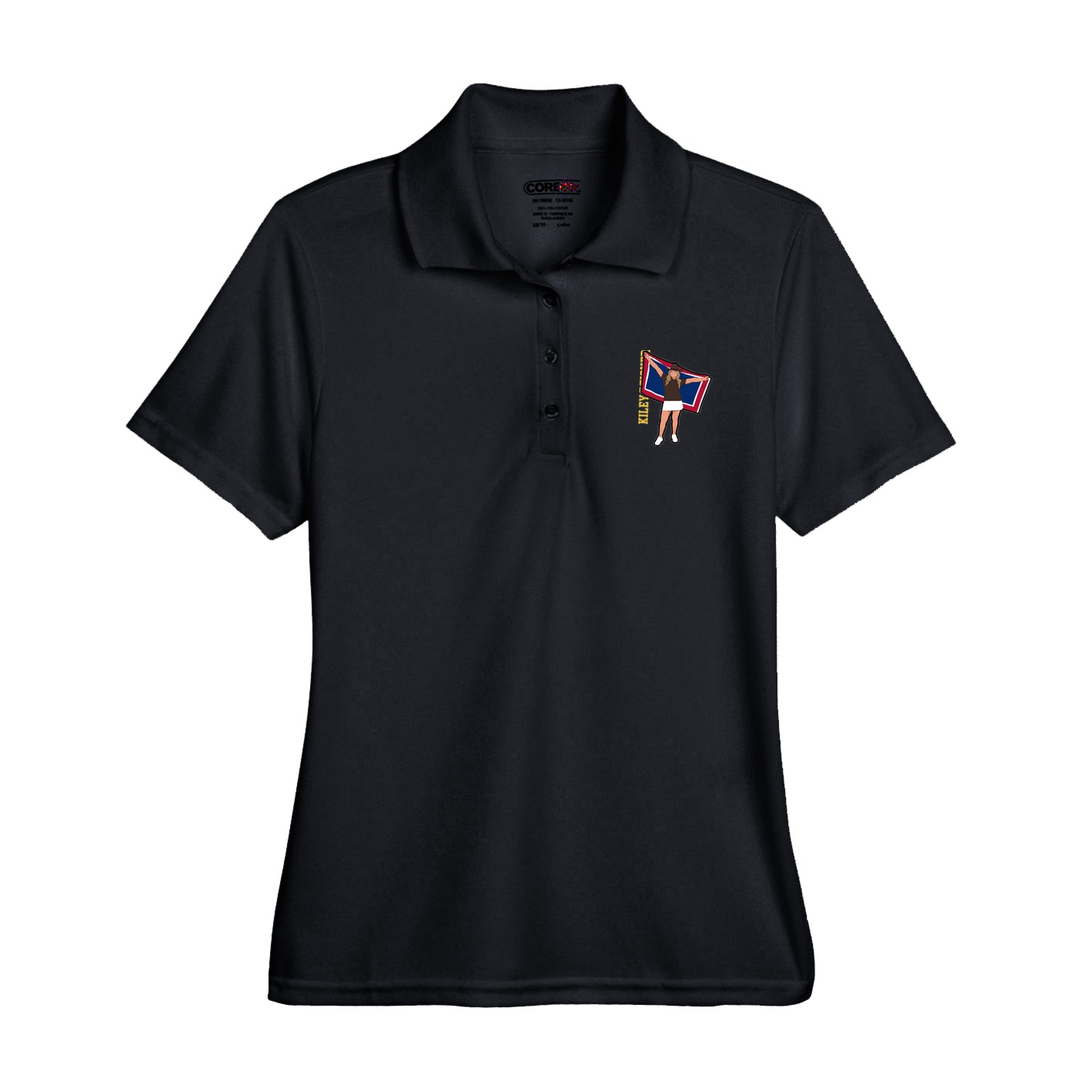 Womens Performance Polo — Name Vertical in Black