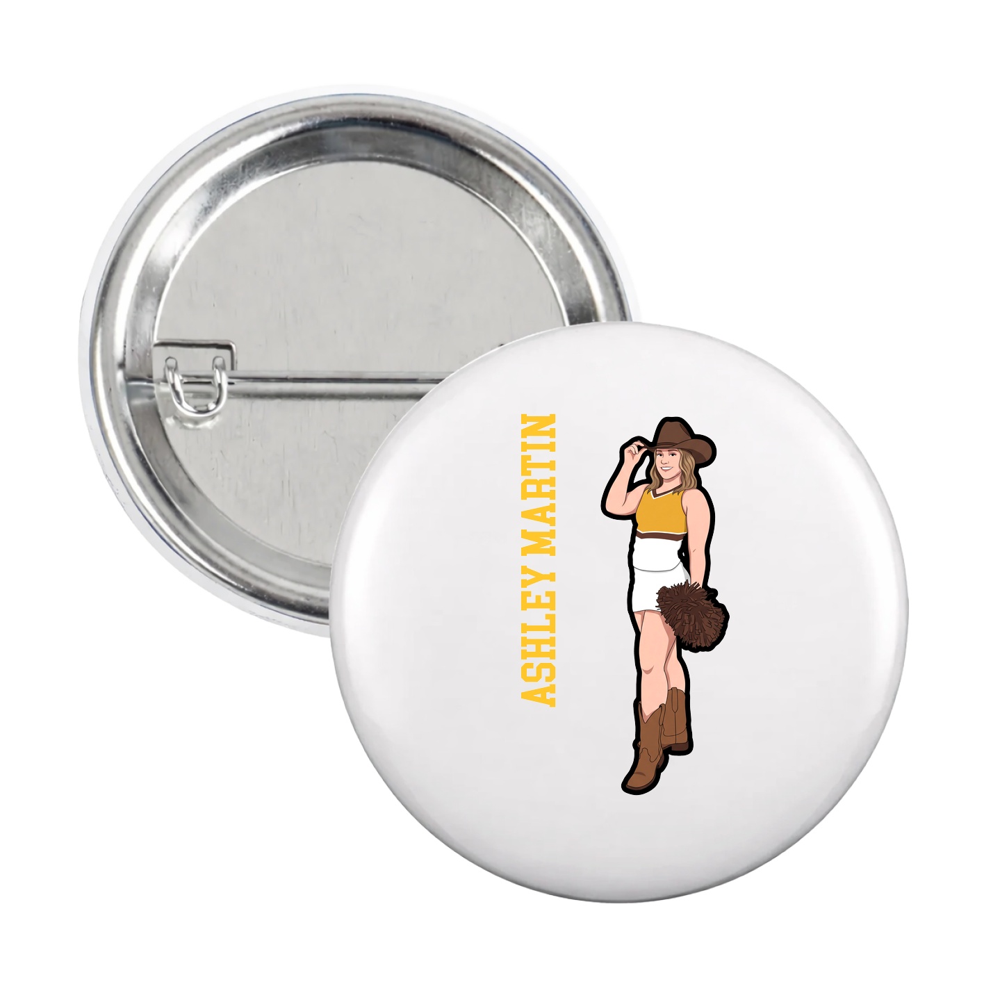 Game Day Button — Name Vertical in White