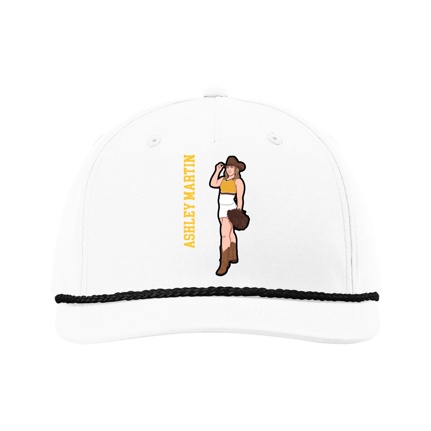 Five-Panel Classic Rope Cap — Name Vertical in White