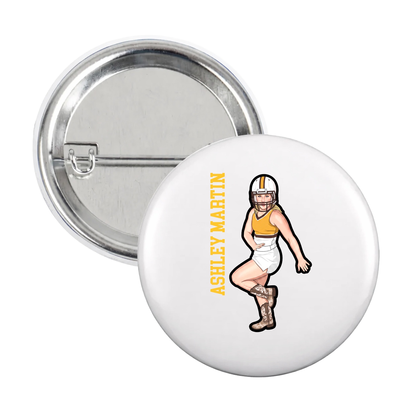 Game Day Button — Name Vertical in White