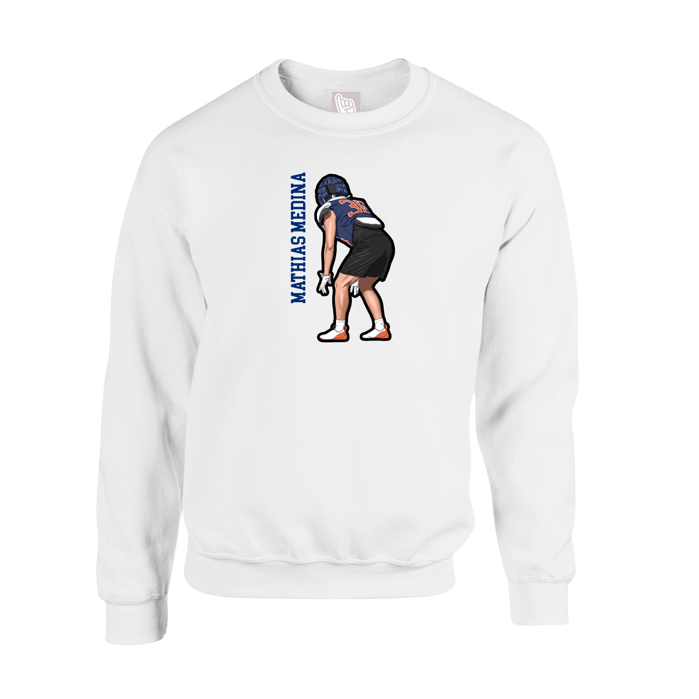 Fleece Crew — Name Vertical in White