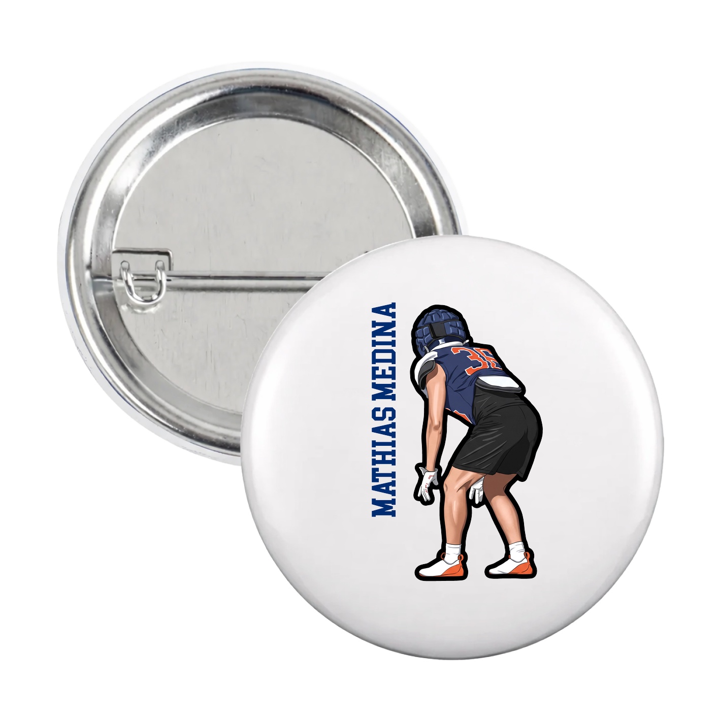 Game Day Button — Name Vertical in White