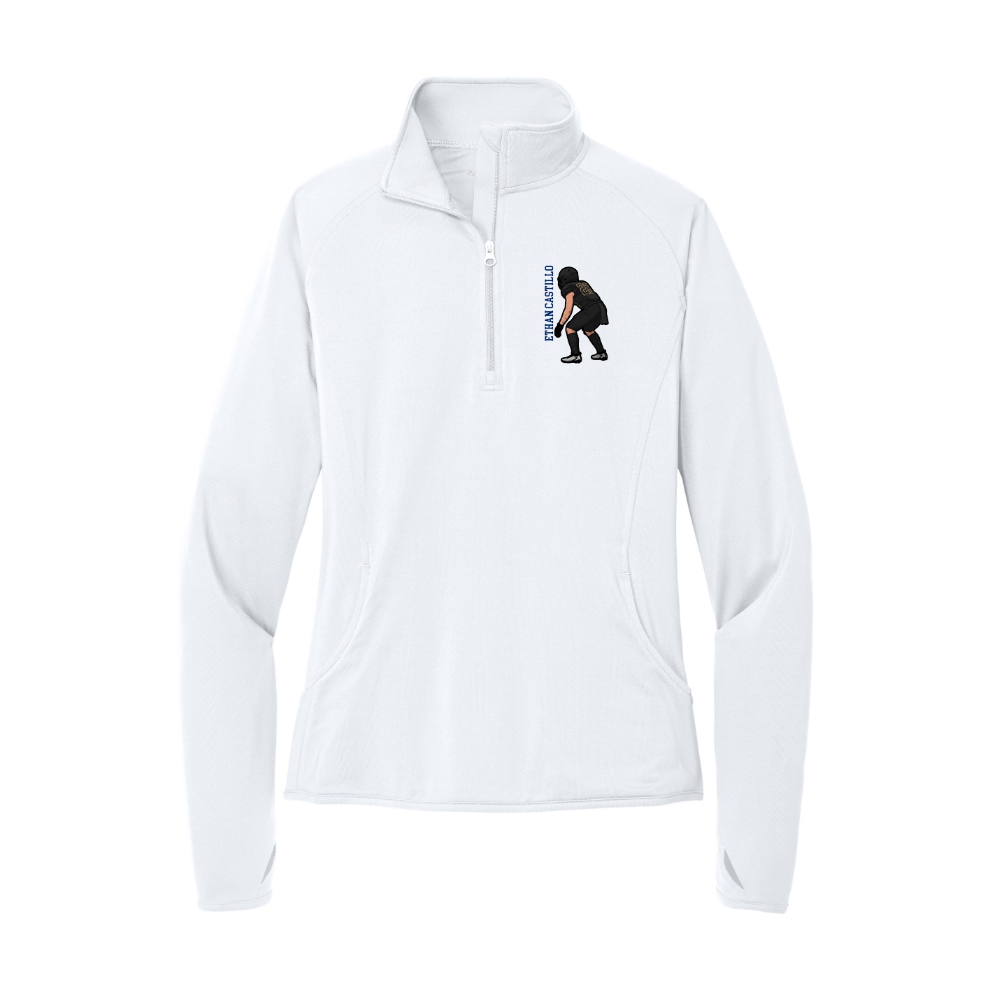 Women's Q-Zip Pullover — Name Vertical in White