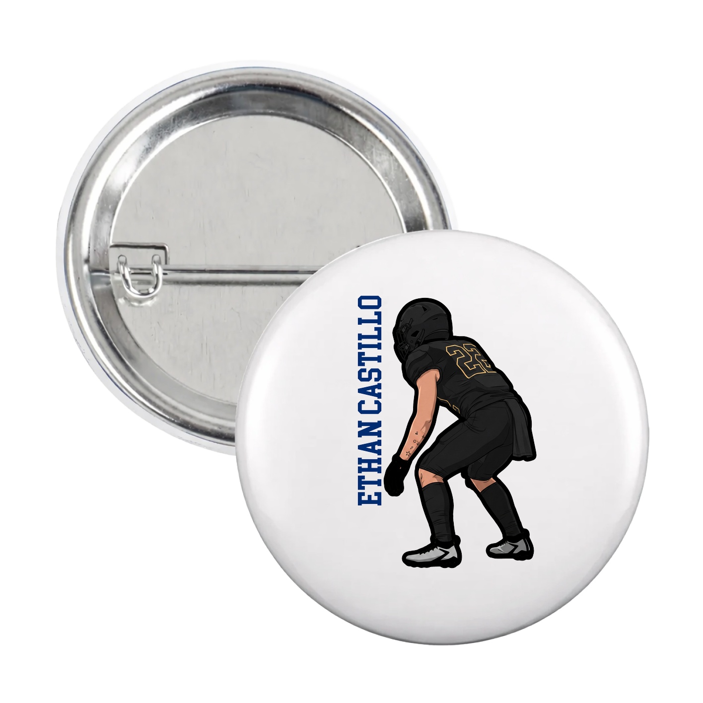 Game Day Button — Name Vertical in White